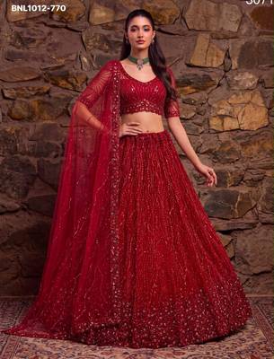 red net embroidered party lehenga choli 1