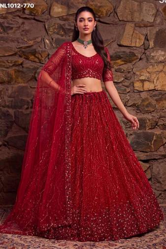 red net embroidered party lehenga choli