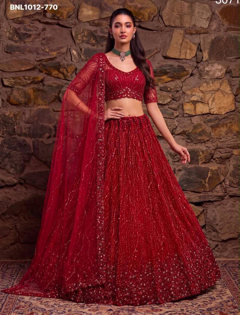 red net embroidered party lehenga choli