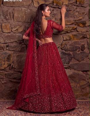 red net embroidered party lehenga choli 3
