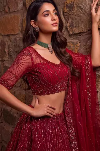 red net embroidered party lehenga choli