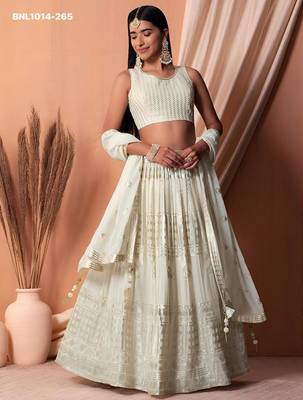 off white georgette embroidered wedding lehenga choli 1