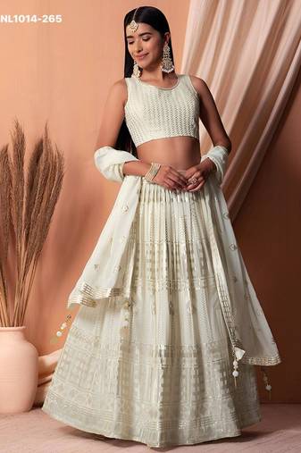 off white georgette embroidered wedding lehenga choli