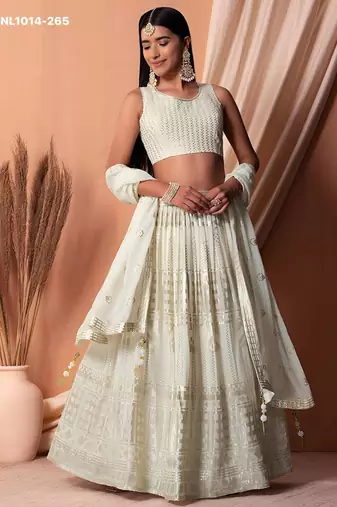 off white georgette embroidered wedding lehenga choli