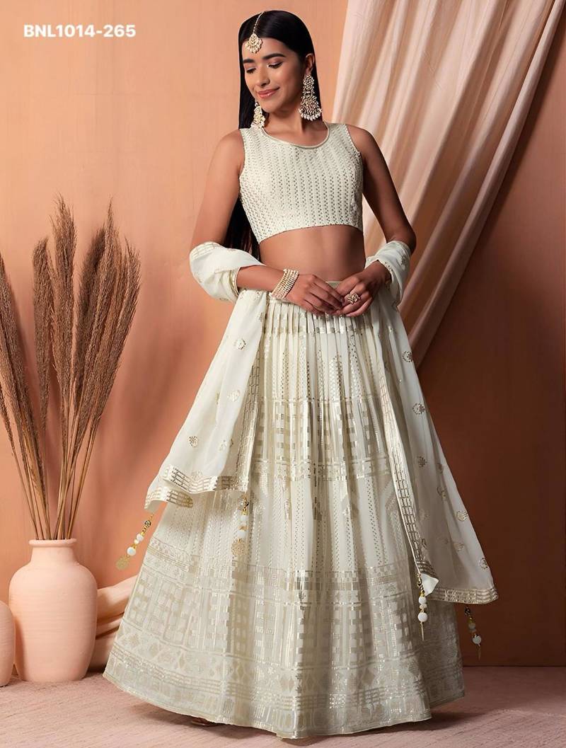 off white georgette embroidered wedding lehenga choli