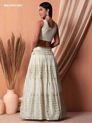 off white georgette embroidered wedding lehenga choli 2