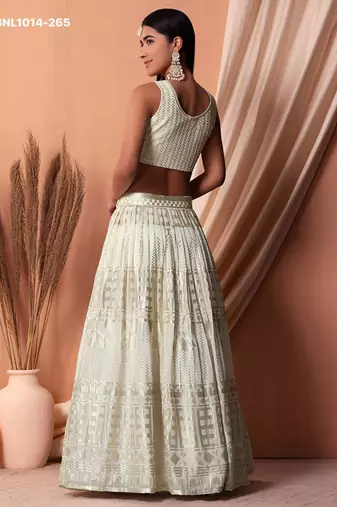 off white georgette embroidered wedding lehenga choli