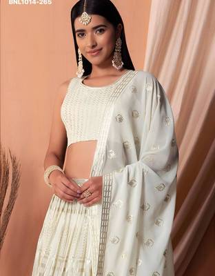 off white georgette embroidered wedding lehenga choli 4