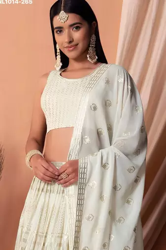 off white georgette embroidered wedding lehenga choli