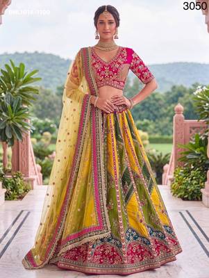 multicolor silk blend embroidered wedding lehenga choli 1