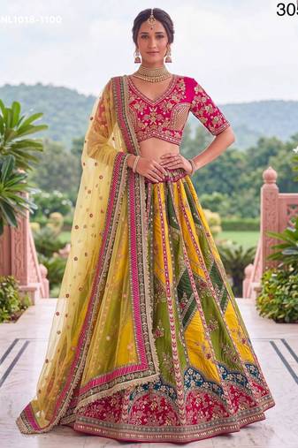 multicolor silk blend embroidered wedding lehenga choli