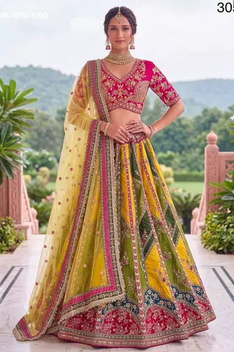 multicolor silk blend embroidered wedding lehenga choli