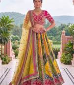 multicolor silk blend embroidered wedding lehenga choli