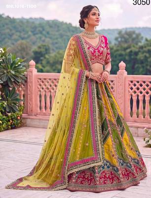 multicolor silk blend embroidered wedding lehenga choli 2