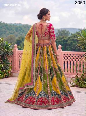 multicolor silk blend embroidered wedding lehenga choli 3
