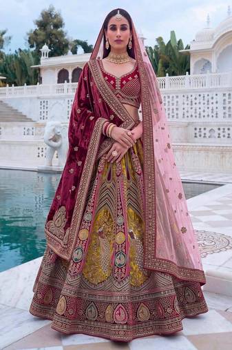 burgundy velvet embroidered bridal lehenga choli