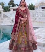 burgundy velvet embroidered bridal lehenga choli
