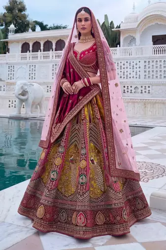 burgundy velvet embroidered bridal lehenga choli