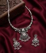 avratri special oxidised silver jewellery set   ethnic choker necklace & earrings