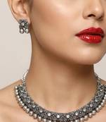 antique oxidized silver choker necklace & earrings set   traditional navratri garba ethnic jewellery