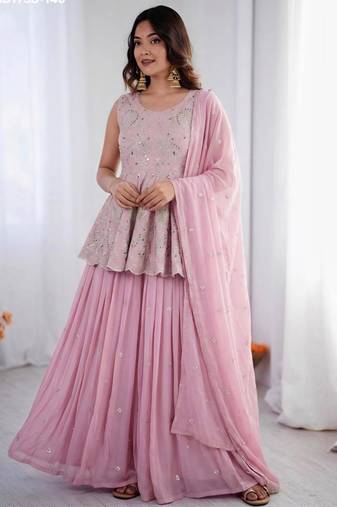 baby pink faux georgette embroidered wedding lehenga choli