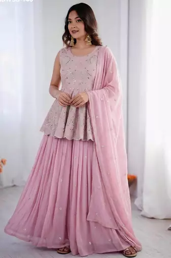 baby pink faux georgette embroidered wedding lehenga choli