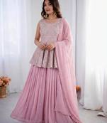 baby pink faux georgette embroidered wedding lehenga choli