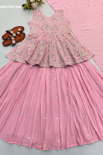 baby pink faux georgette embroidered wedding lehenga choli