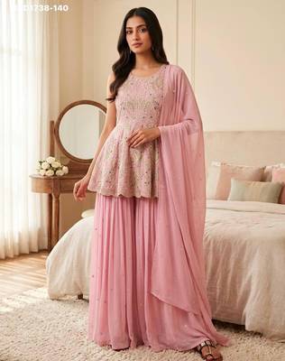 baby pink faux georgette embroidered wedding lehenga choli 3