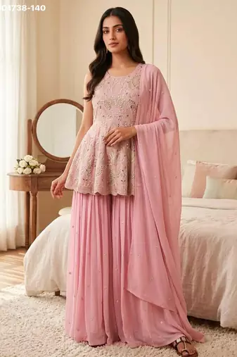 baby pink faux georgette embroidered wedding lehenga choli