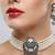 oxidized pearl choker necklace set with lotus motif mirror pendant & matching earrings   navratri festive wear