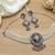 oxidized pearl choker necklace set with lotus motif mirror pendant & matching earrings   navratri festive wear
