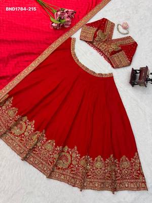 red silk blend embroidered wedding lehenga choli 2