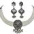 oxidized pearl choker necklace set with lotus motif mirror pendant & matching earrings   navratri festive wear