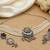 oxidized pearl choker necklace set with lotus motif mirror pendant & matching earrings   navratri festive wear