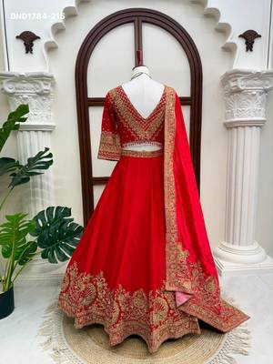 red silk blend embroidered wedding lehenga choli 3