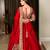 red silk blend embroidered wedding lehenga choli