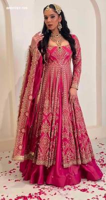 rani pink silk blend embroidered wedding lehenga choli 1