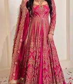 rani pink silk blend embroidered wedding lehenga choli