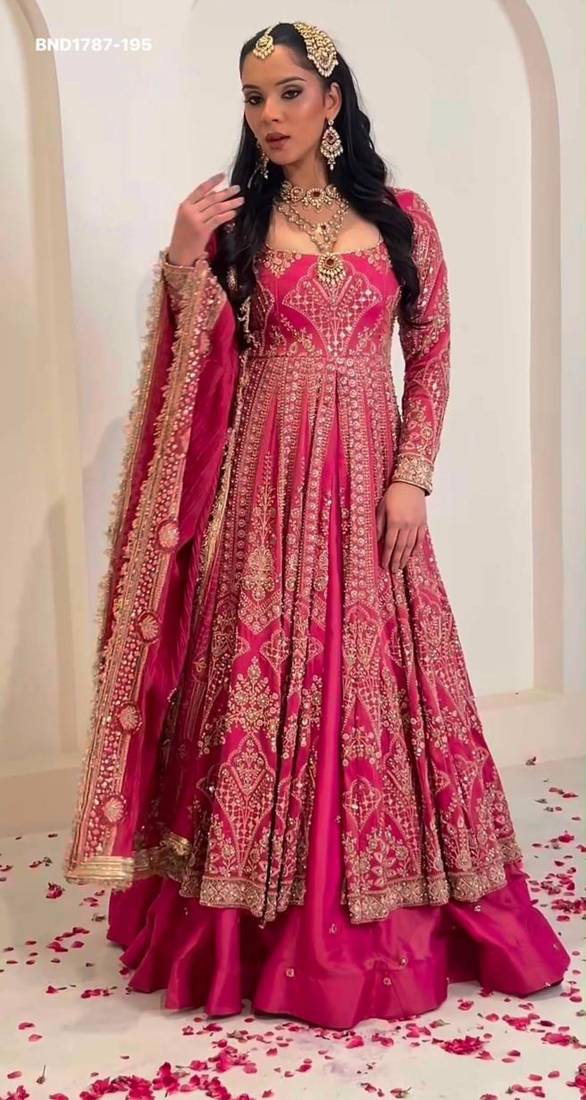 rani pink silk blend embroidered wedding lehenga choli