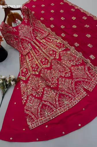 rani pink silk blend embroidered wedding lehenga choli