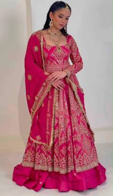 rani pink silk blend embroidered wedding lehenga choli 3