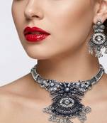 oxidised silver jewellery set wfor navratri garba   crystal studded choker set