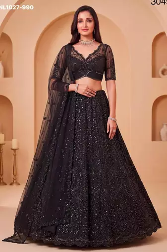 black net embroidered party lehenga choli
