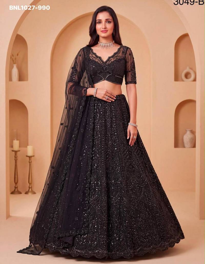 black net embroidered party lehenga choli
