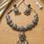 oxidized silver peacock feather necklace set with earrings   choker for navratri garba, weddings & festivals