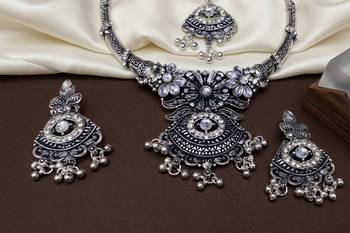 oxidised silver jewellery set wfor navratri garba   crystal studded choker set 2