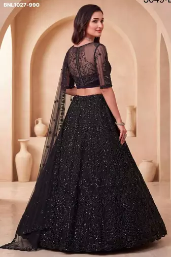 black net embroidered party lehenga choli
