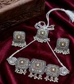 oxidized silver choker set dual tone tribal german silver necklace earrings navratri special jewellery set wedding