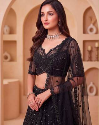 black net embroidered party lehenga choli 3